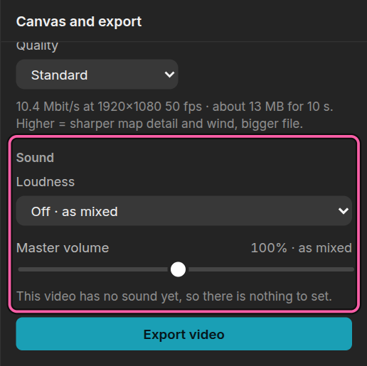 Sound, above Export video in Canvas and export